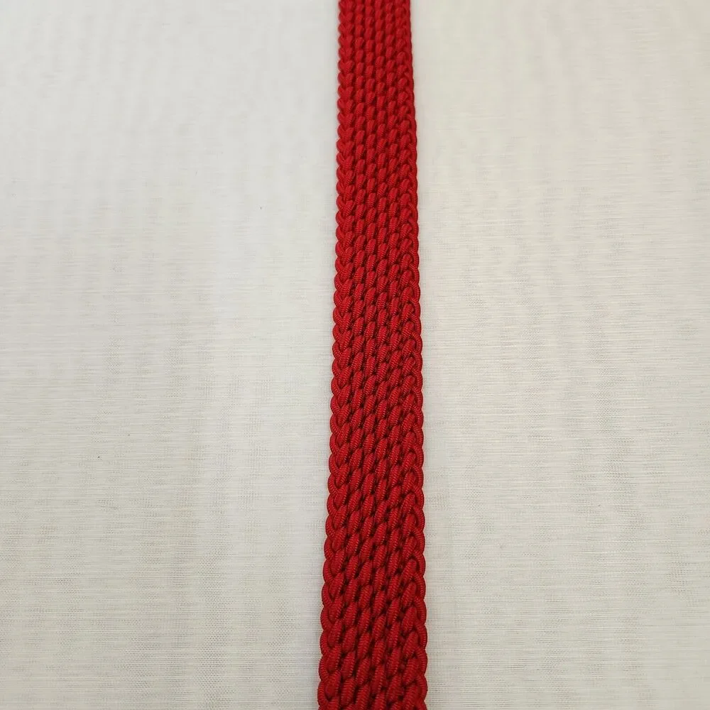 Belt Mens 36 Red Braided Stretch Leather Snake Tab Solid Silver Brass Buckle